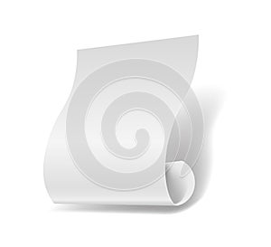 White paper sheet 3D realistic page or manuscript roll vector isolated icon
