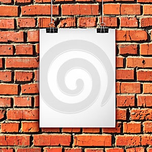 White paper sheet on brick wall. Vector background