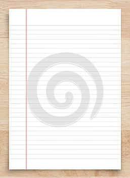 White paper sheet on wood with clipping path. White notebook paper for background