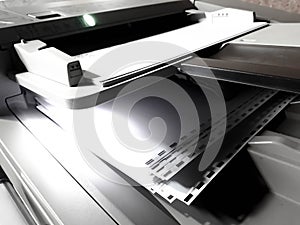 White paper sheets on the printer