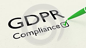 White paper showing the words GDPR compliance and a green pen ch