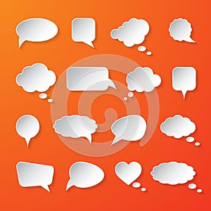 White paper speech bubbles on orange background. Vector illustration