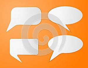 White paper speech bubbles on orange background