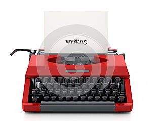 White paper with writing text in red vintage typewriter. 3D illustration