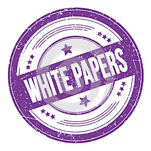 WHITE PAPERS text on violet indigo round grungy stamp