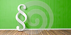 White Paragraph smybol against a green wall - law and justice concept image - 3D Illustration