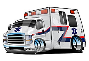 White Paramedic Ambulance Rescue Truck Cartoon Isolated Vector Illustration