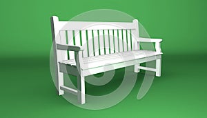 White Park Bench With Shadows - Isolated On Green Background