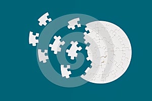 White part of jigsaw puzzle pieces on blue background. concepts of problem solving, business success, teamwork, Team playing