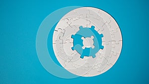 White part of jigsaw puzzle pieces on blue background. concepts of problem solving, business success, teamwork, Team playing