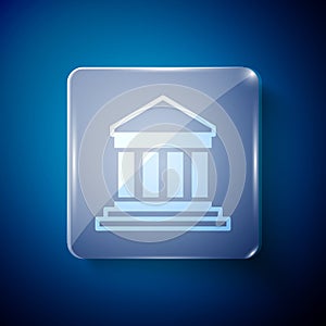 White Parthenon from Athens, Acropolis, Greece icon isolated on blue background. Greek ancient national landmark. Square