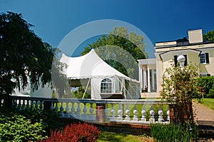White party tent at mansion