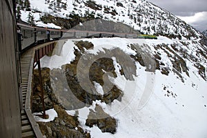 White Pass &Yukon Route train on trestle