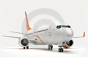 White passenger airplane isolated on a white background. Side view.