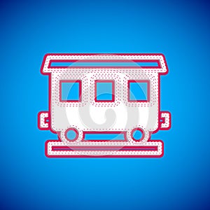 White Passenger train cars icon isolated on blue background. Railway carriage. Vector