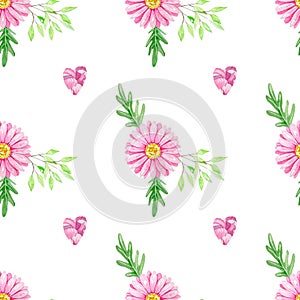 White pattern pink flowers hearts