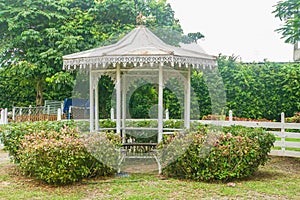 White pavilion in garden at home for rest