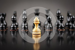 White pawn, in front of black, on a chessboard. Selective focus. Correct move. Strategy. Sport. Business