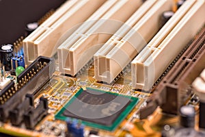 White PCI slots on computer motherboard