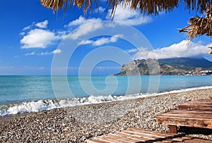 White pebble on the beach of Crimea
