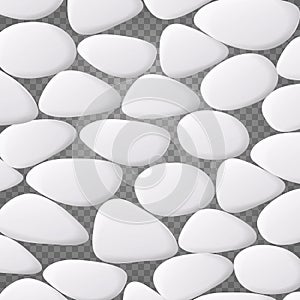 White Pebble Vector. Natural Realistic 3d Stones Of Different Shapes. Sea Rock Pebbles Isolated On Transparent