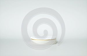 White pedestal with gold border isolated on white background. 3d render illustration