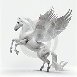 White Pegasus with wings on a white background. Generative AI