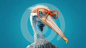 Pelican In Shades: A Retro Glamor Portrait On Blue Background photo