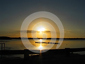 White pelicans at Ding Darling Wildlife Refuge, Sanibel, Florida at sunset