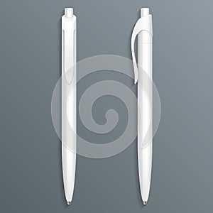 White Pen, Pencil, Marker Set Of Corporate Identity And Branding Stationery Templates. Illustration Isolated On Gray