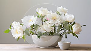 White Peony Flowers In A Minimalist White Vase - Larme Kei Inspired