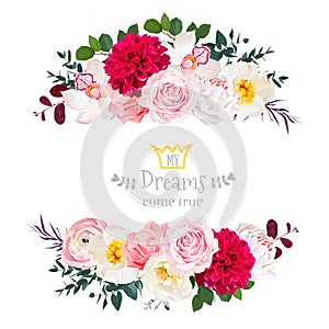 White peony, pink rose, orchid, carnation flowers, orchid, burgu
