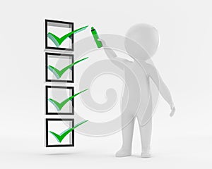 White people and checklist business concept illustration 3D rendering