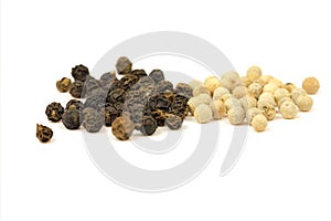 White pepper and black pepper isolated