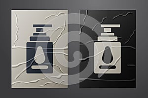 White Personal lubricant icon isolated on crumpled paper background. Lubricating gel. Cream for erotic sex games. Tube