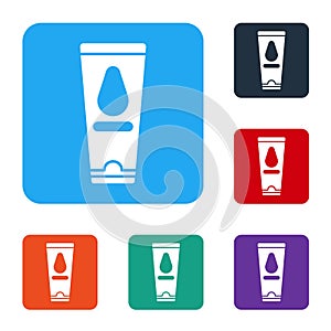 White Personal lubricant icon isolated on white background. Lubricating gel. Cream for erotic sex games. Tube with