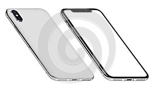 White perspective similar to iPhone X smartphone mockup front and back sides CCW rotated