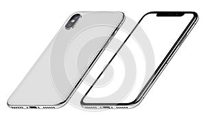 White perspective similar to iPhone X smartphone mockup front and back sides CW rotated