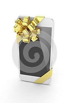 White phone with bow. 3D rendering.