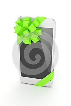 White phone with bow. 3D rendering.
