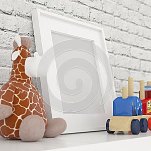 White Photo Frame Mock Up in Children Room