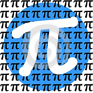 White Pi sign in blue circle with pi symbol pattern