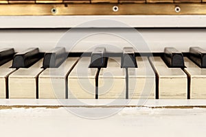 White pianoforte, front view instrument, musical instrument. lea photo