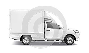 White pick-up truck with container box roof rack for tranportation