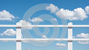 White picket fence against blue sky