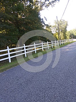 White picket fence along road