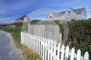 White picket fence along Route 77 in Sakonnet, RI