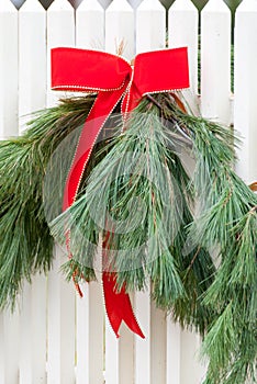 White Picket Fence, Garland, and Red Bow I