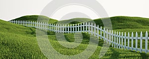 White picket fence on grass