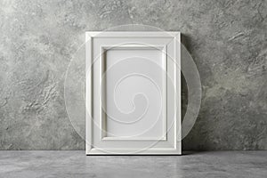 White picture frame on gray wall background. 3d rendering photo